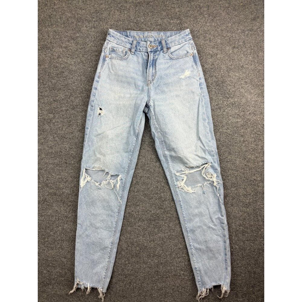 American Eagle Curvy Mom‎ Jeans Women's 000 Blue Denim Distressed High Rise